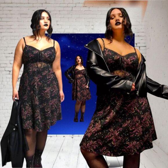 torrid / Nightfall Collection Dresses & Skirts - TORRID NEW Nightfall Fit & Flare Cami Lace Berry Moon Mini Dress 2X